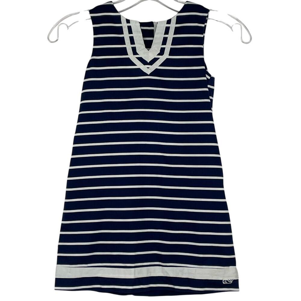 Vineyard Vine Navy Blue Stripped Girl's dress size 5 Coastal pockets